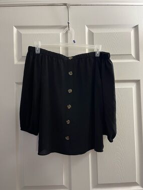 Black Off-Shoulder Top with Button Front